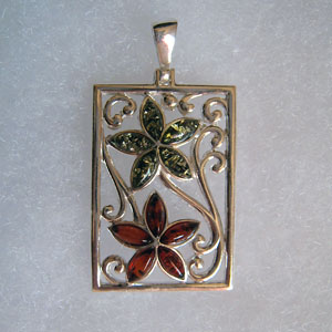 Pendentif tableau - bijou ambre et argent